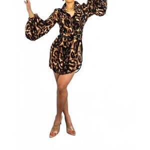 NEW SURELYMINE untamed luxe belted shirt dress in animal print